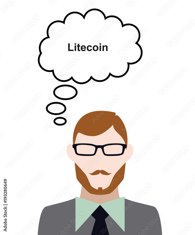 Person denkt an Litecoin - Schrift Person denkt an Litecoin - Schrift