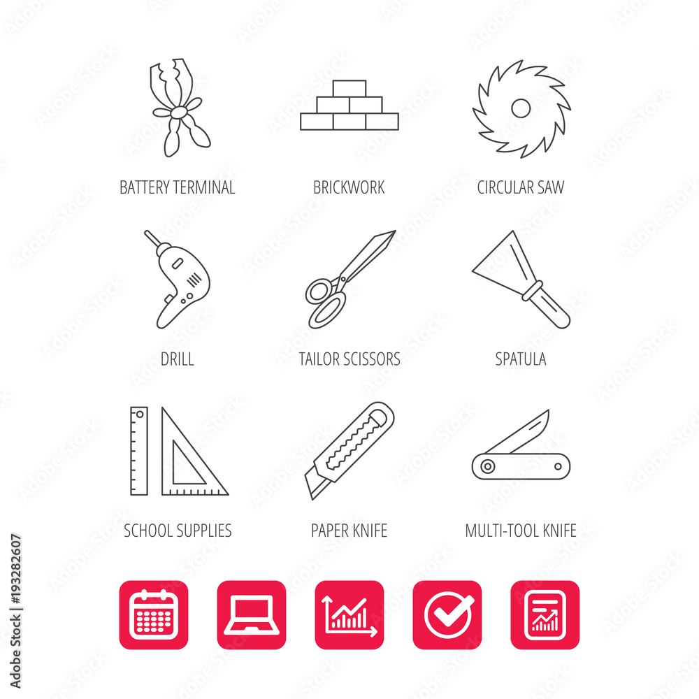 Paper knife, spatula and scissors icons.