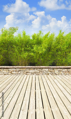 Schöne Gartenterrasse mit Bambusbüschen