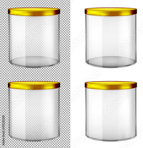 Transparent glass jar with gold metal lid