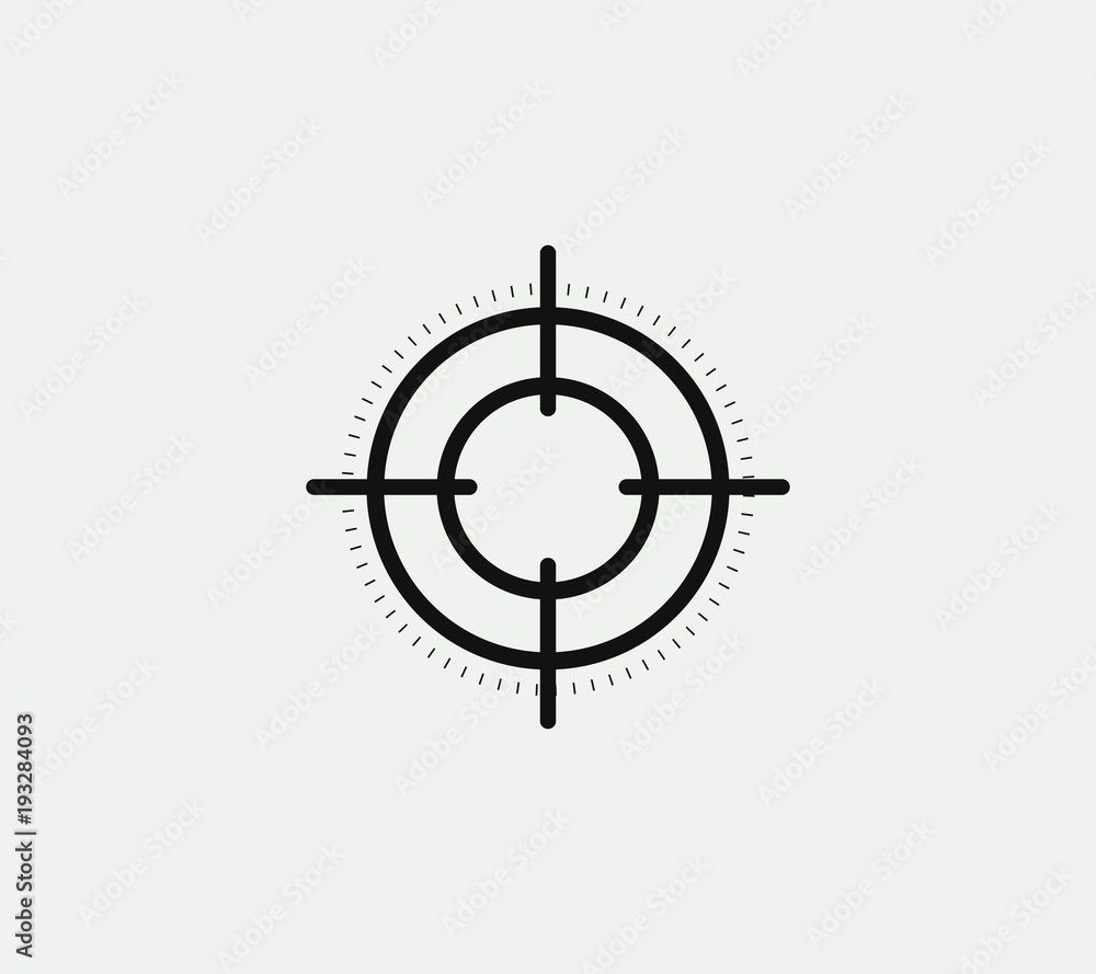 Aim vector linear stylized icon, goal abstract sign, target symbol, gun business logo template, vector illustration on white background. Aim vector linear stylized icon, goal abstract sign, target symbol, gun business logo template, vector illustration on white background.