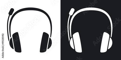 Vector headphones and microphone icon. Two-tone version on black and white background