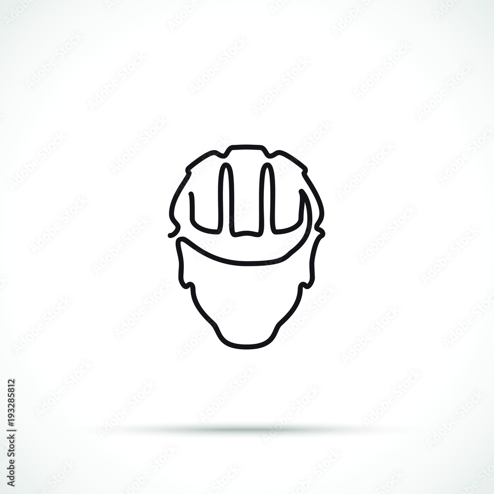 Construction helmet on head icon. Helmet icon isolated on white background. Working tool icon sign symbol. Single line art style. Construction helmet on head icon. Helmet icon isolated on white background. Working tool icon sign symbol. Single line art style.
