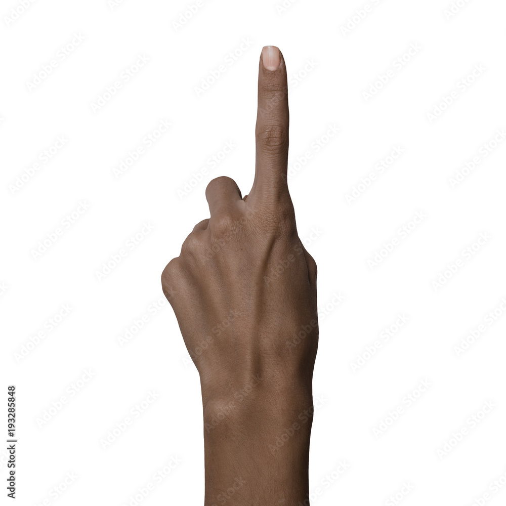 African american black hand point one finger gesture isolated on white background African american black hand point one finger gesture isolated on white background