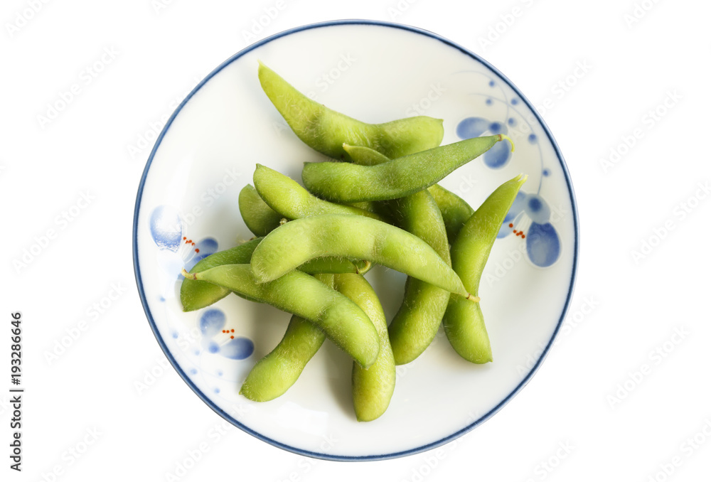boiled green soy beans or edamame isolated on white background boiled green soy beans or edamame isolated on white background