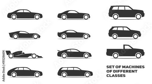 set of simple icons for cars of different classes