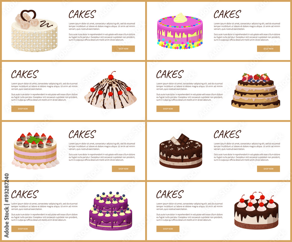 Cakes Variety Page Online Shop Vector Illustration