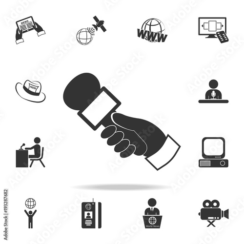 hand holding a microphone icon. Detailed set icons of Media element icon. Premium quality graphic design. One of the collection icons for websites, web design, mobile app