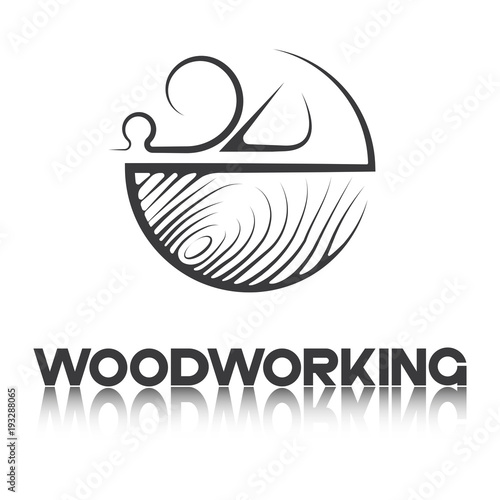 an illustration consisting of an image of a planer plowing a tree and the inscription "woodworking"
