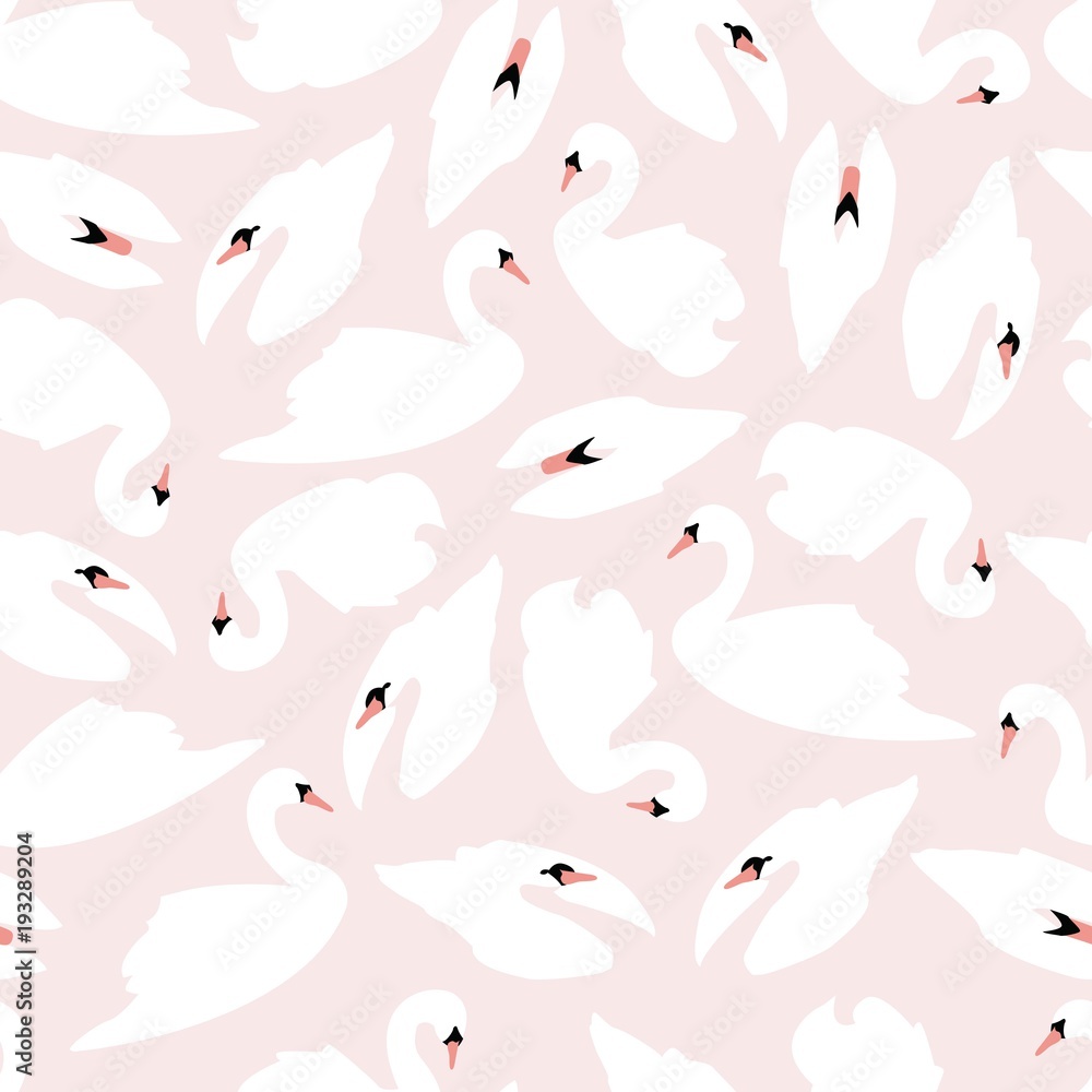 Obraz premium Łabędź wzór na różowym tle, ilustracji wektorowych