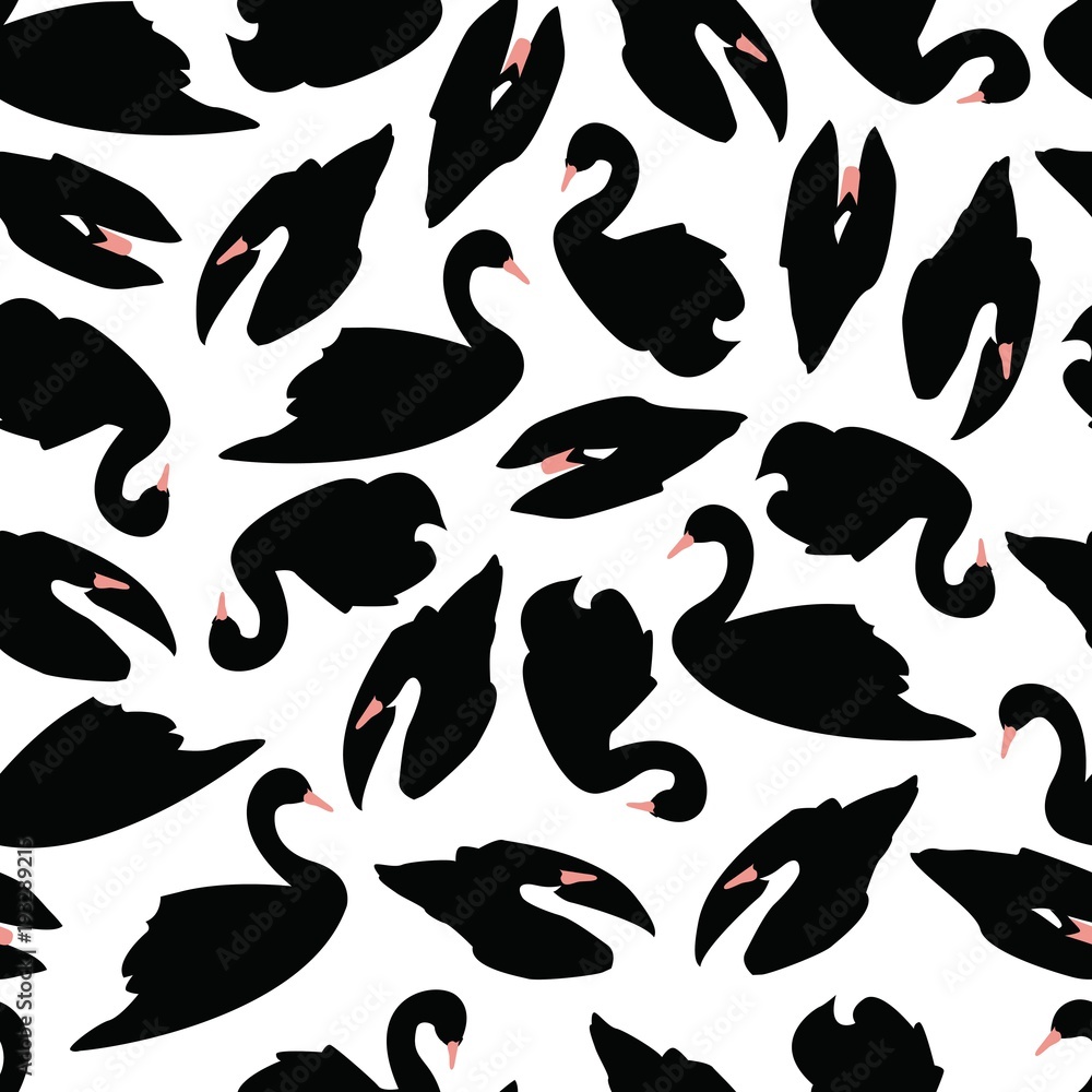 Naklejka premium Black swan seamless pattern on white background, vector illustration