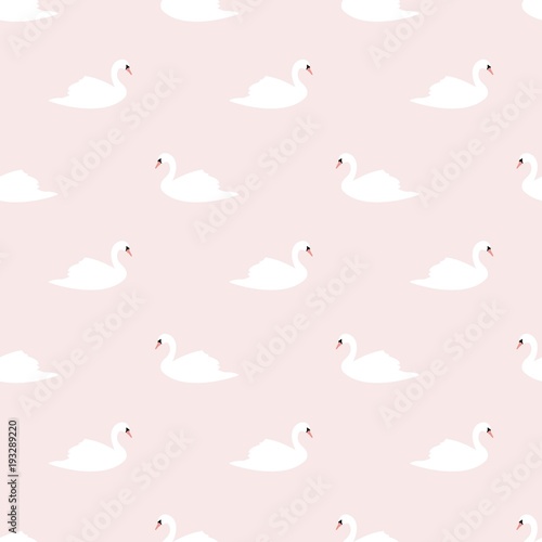 Swan seamless pattern on pink background, vector illustration