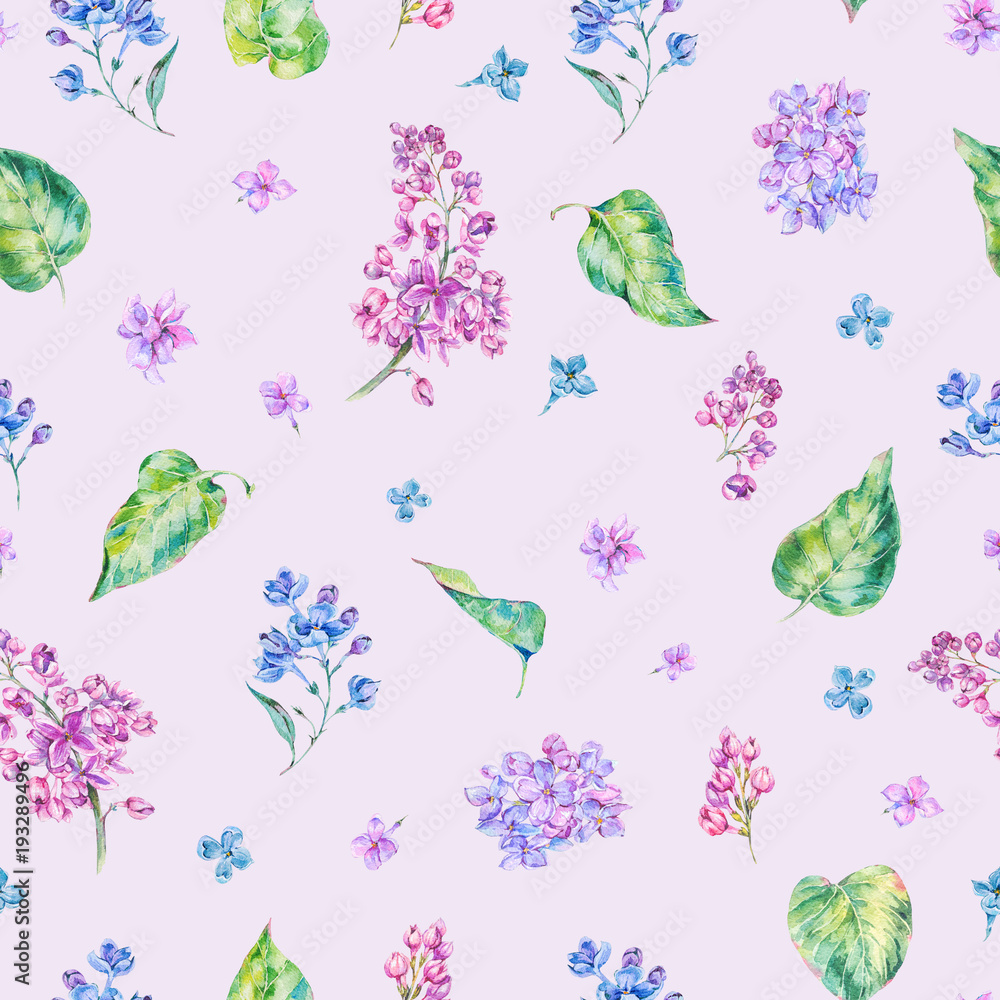 Watercolor spring lilac seamless pattern