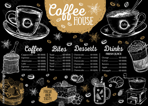 Coffee house menu. Restaurant cafe menu, template design. Food flyer.
