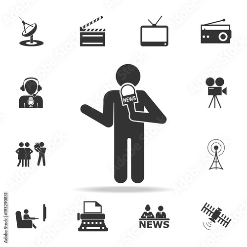 Vector news reporter icon. Detailed set icons of Media element icon. Premium quality graphic design. One of the collection icons for websites, web design, mobile app