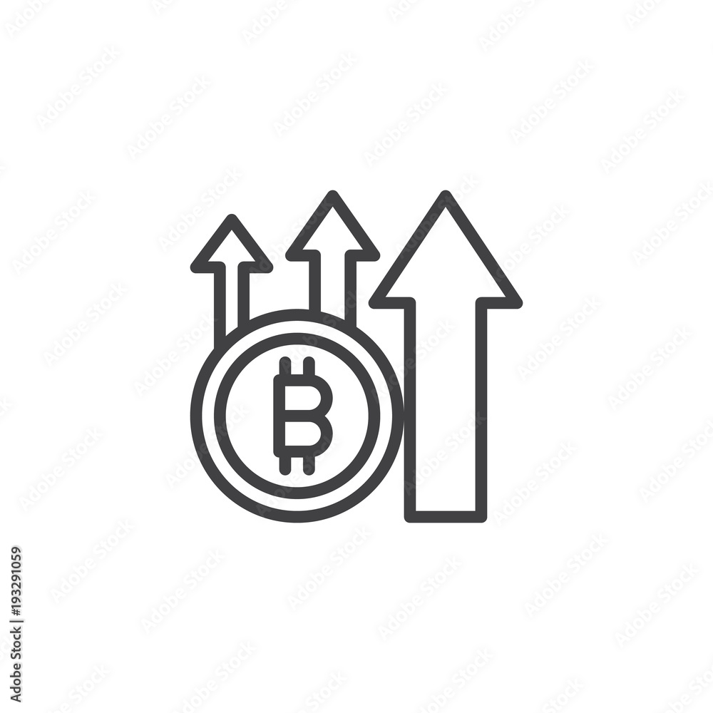Bitcoin with up arrows outline icon. linear style sign for mobile concept and web design. Crypto currency money growth simple line vector icon. Symbol, logo illustration. Pixel perfect vector graphics Bitcoin with up arrows outline icon. linear style sign for mobile concept and web design. Crypto currency money growth simple line vector icon. Symbol, logo illustration. Pixel perfect vector graphics
