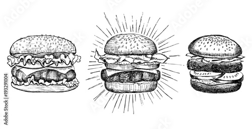 Vector vintage burger drawing.
