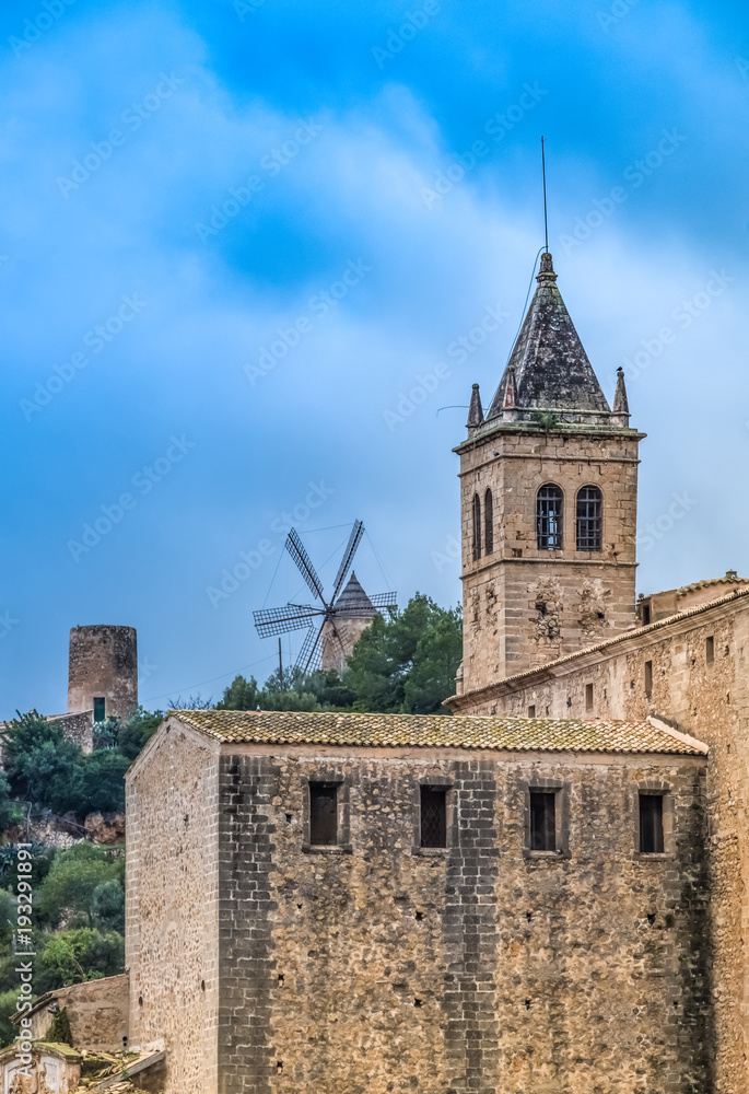 Santa Maria church in the ancient town of Andratx, on the southwest corner of Majorca (Mallorca), Balearic Islands, Spain