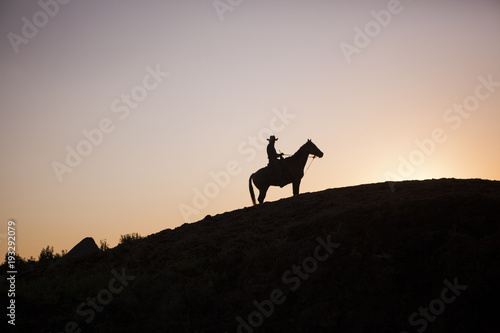 Cowboy on a horse in North Dakota, USA