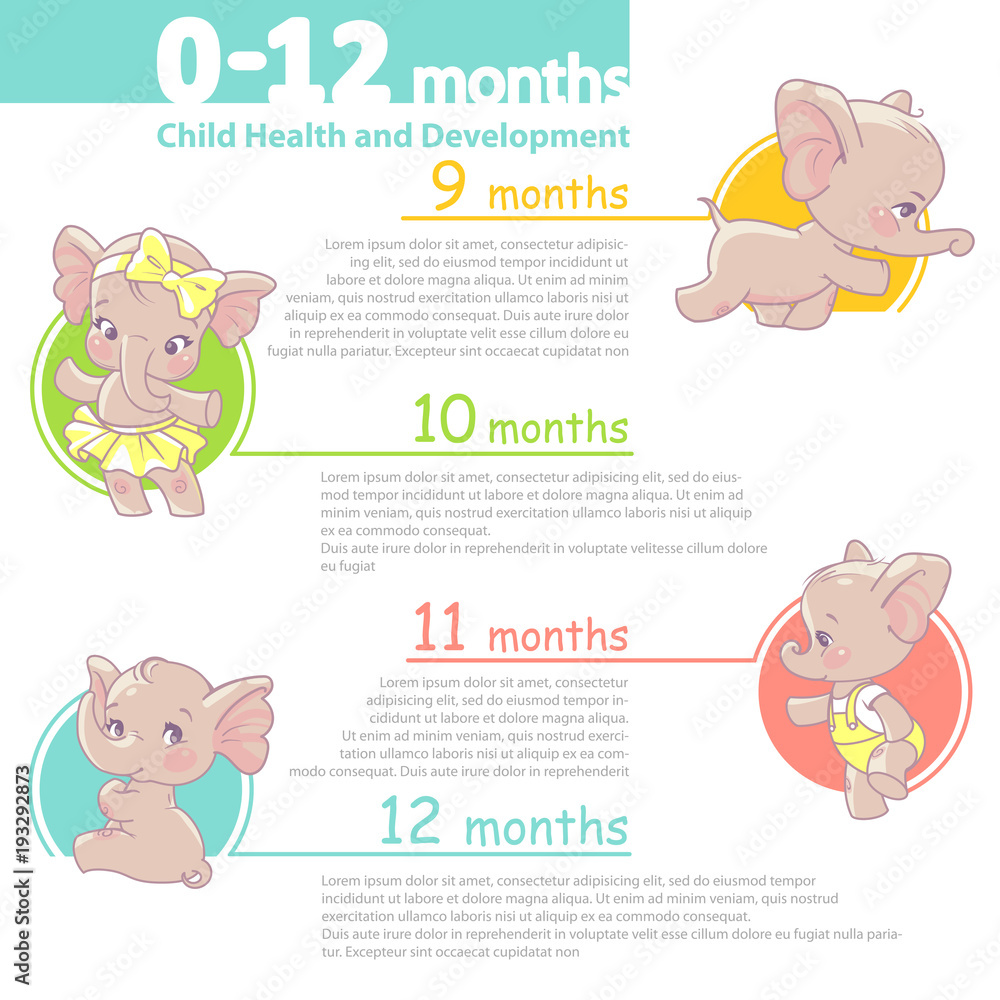 Set of baby health and development icon. Infographic of baby growth ...