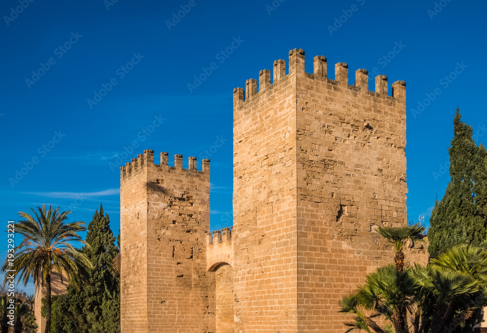 Old town of Alcudia, surrounded by a massive medieval wall, on the northern coast of Majorca (Mallorca) Balearic Islands, Spain It is on the eastern coast.