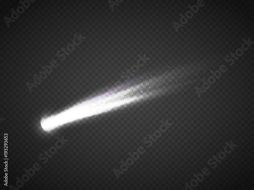 Vector comet with large dust. Falling Star. Glow light effect. photo