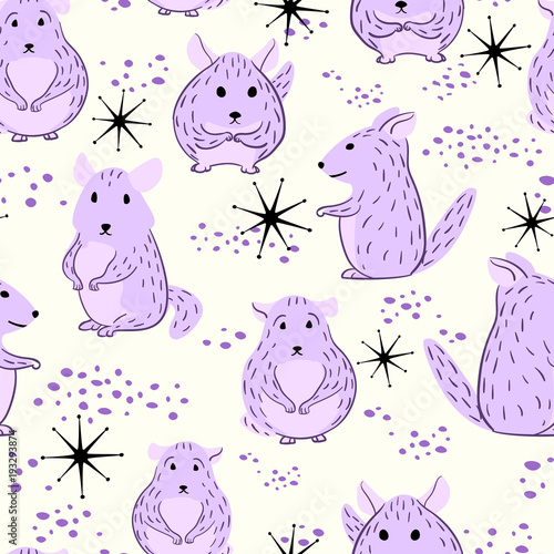 Seamless pattern with cartoon doodle chinchillas.