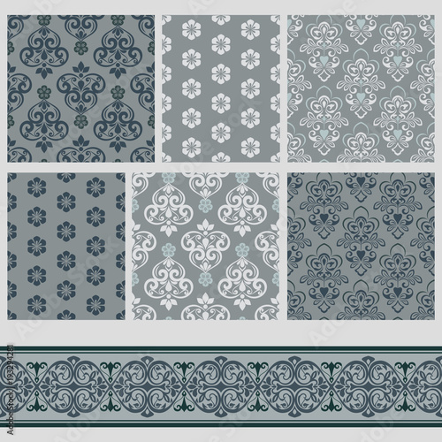 Grey patterns with floral ornaments