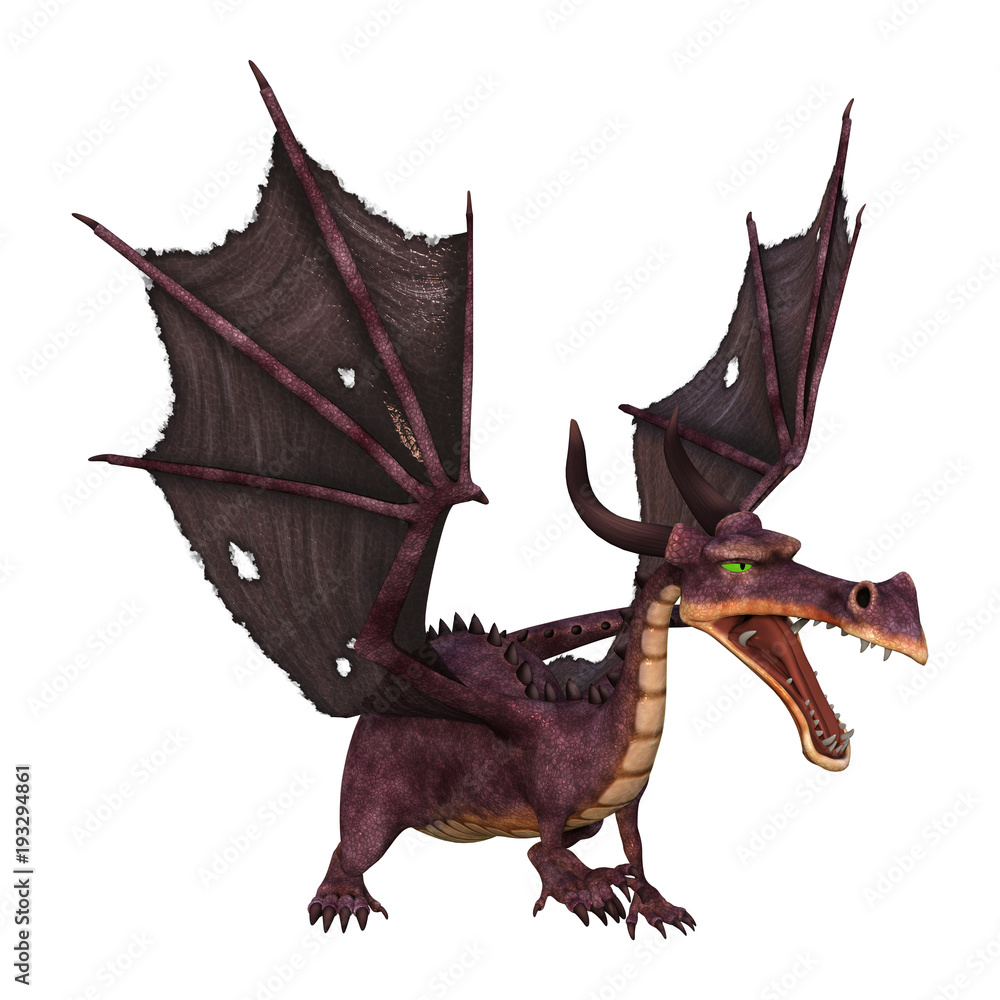 3D Rendering Fantasy Dragon on White