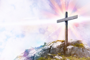 Religious representation with cross on top of a hill