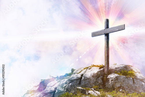 Religious representation with cross on top of a hill photo