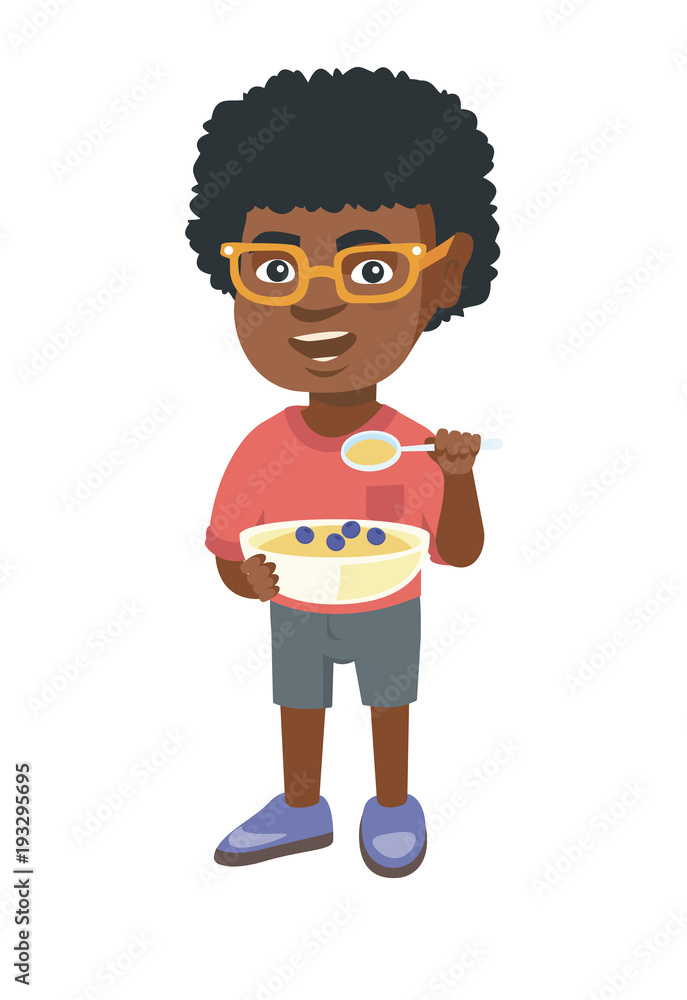 black child eating breakfast clipart