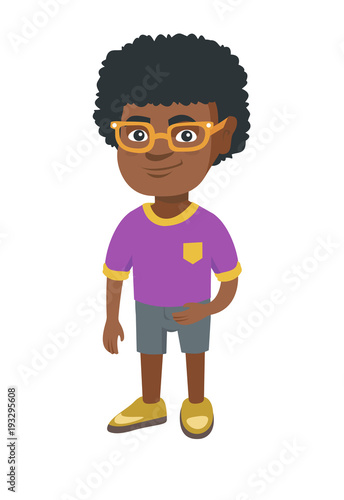 Smiling little african-american kid boy. Full length of happy smiling kid boy. Vector sketch cartoon illustration isolated on white background.