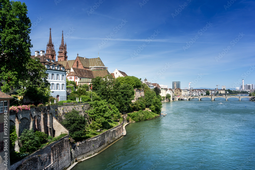 Obraz premium BASEL, SWITZERLAND - June 16, 2017: Rhine river in Basel, Switzerland
