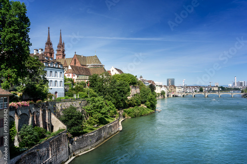 BASEL, SWITZERLAND - June 16, 2017: Rhine river in Basel, Switzerland