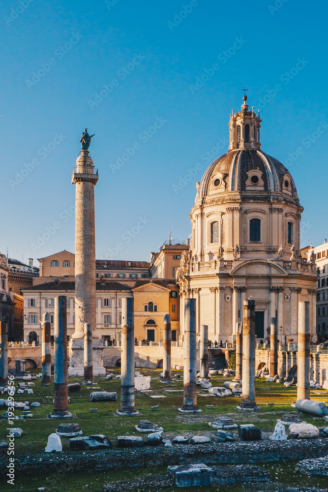 Obraz premium Trajan's Forum at sunrise in Rome, Italy near the Roman Forum