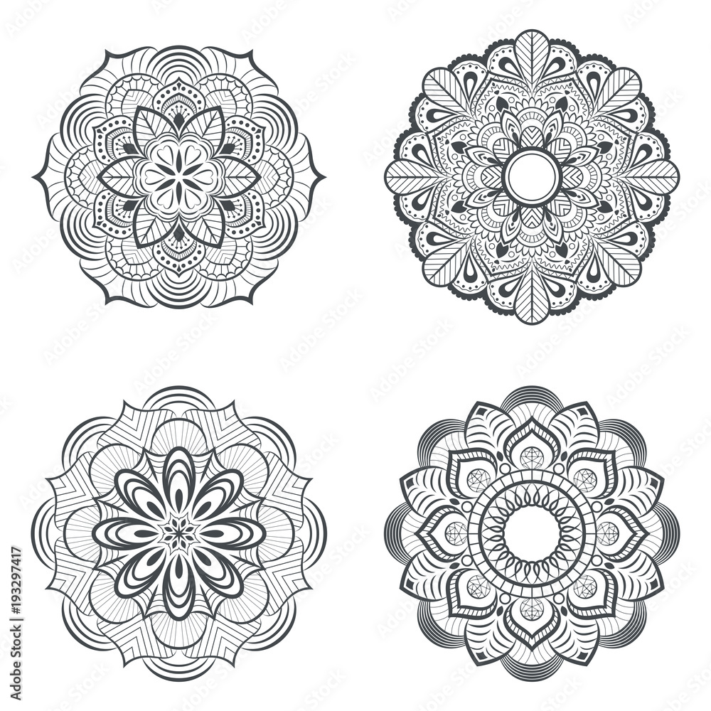Black and white round floral element Black and white round floral element