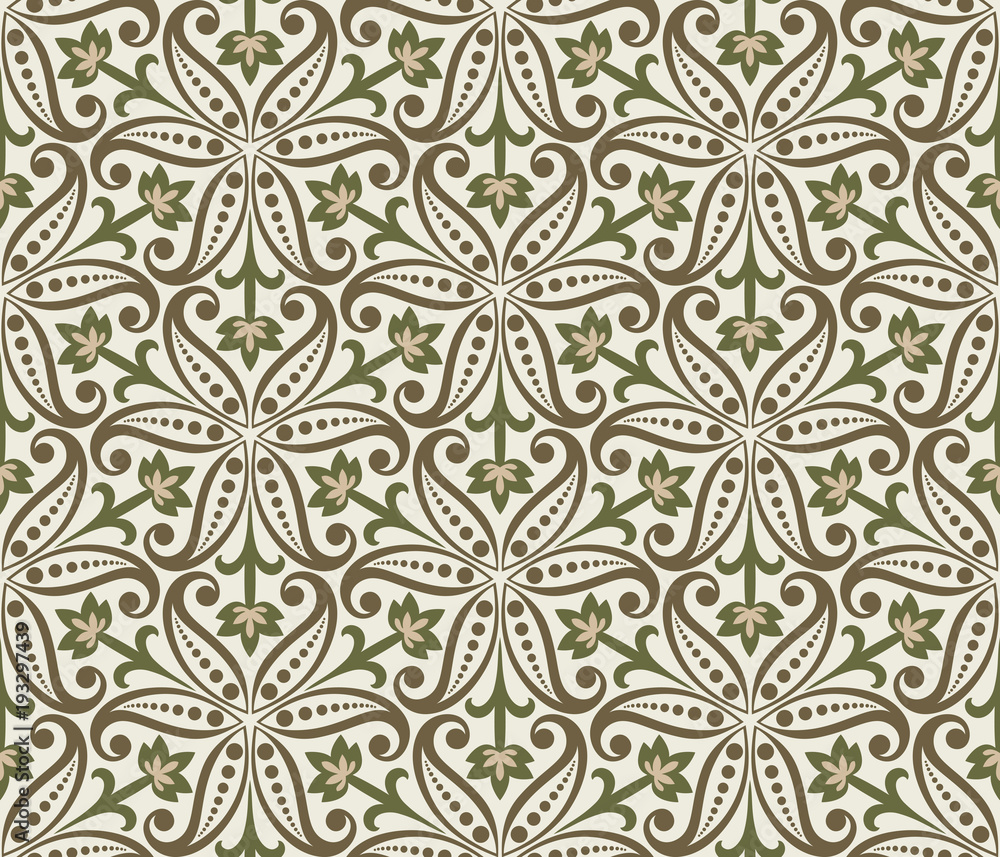 Seamless beige and green floral wallpaper
