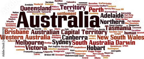 Cities in Australia word cloud