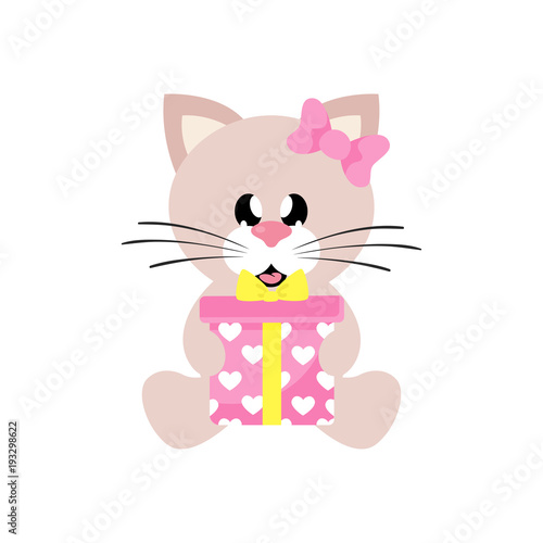 cartoon cute cat girl sitting with gift