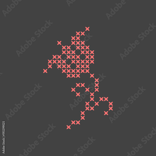 Cross Stitch Embroidery Pattern Lily Flower Vector Design Pink on Dark Grey Background