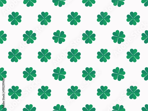 Green clover leaves on white background seamless pattern. Vector illustration