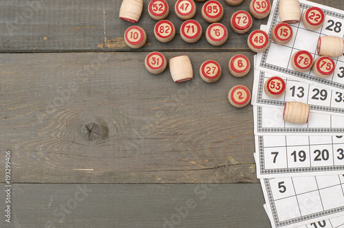 Quadro su tela Board game lotto, balls with bingo numbers, bingo cards.