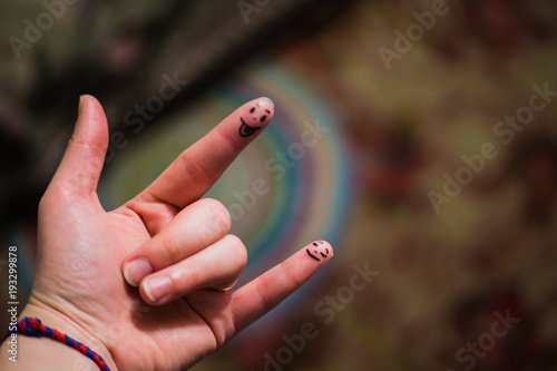 Fingers hardrock. The hand of man. Muzzles on the phalanges of the fingers. © Alina_Huzova