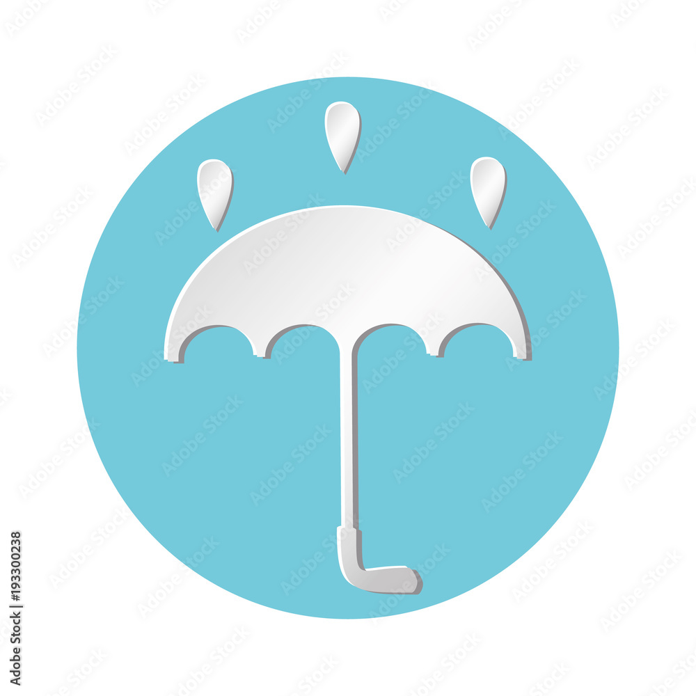 White papercut umbrella icon with raindrops. Vector illustration White papercut umbrella icon with raindrops. Vector illustration