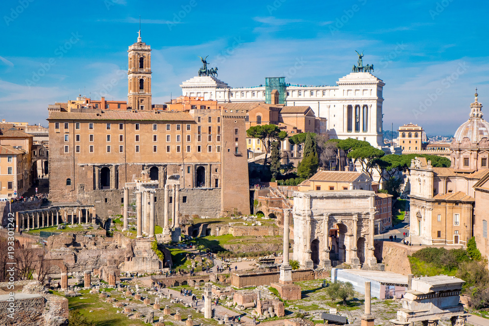 The ancient ruins of the Roman Forum in Rome, Italy