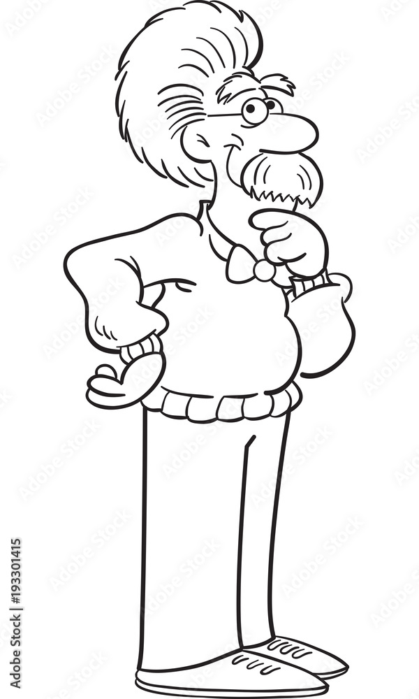 Obraz premium Black and white illustration of a scientist thinking.