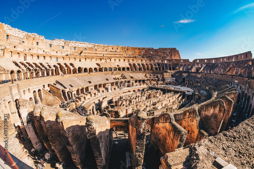 Inside the Roman Colosseum in Rome, Italy panoramic view