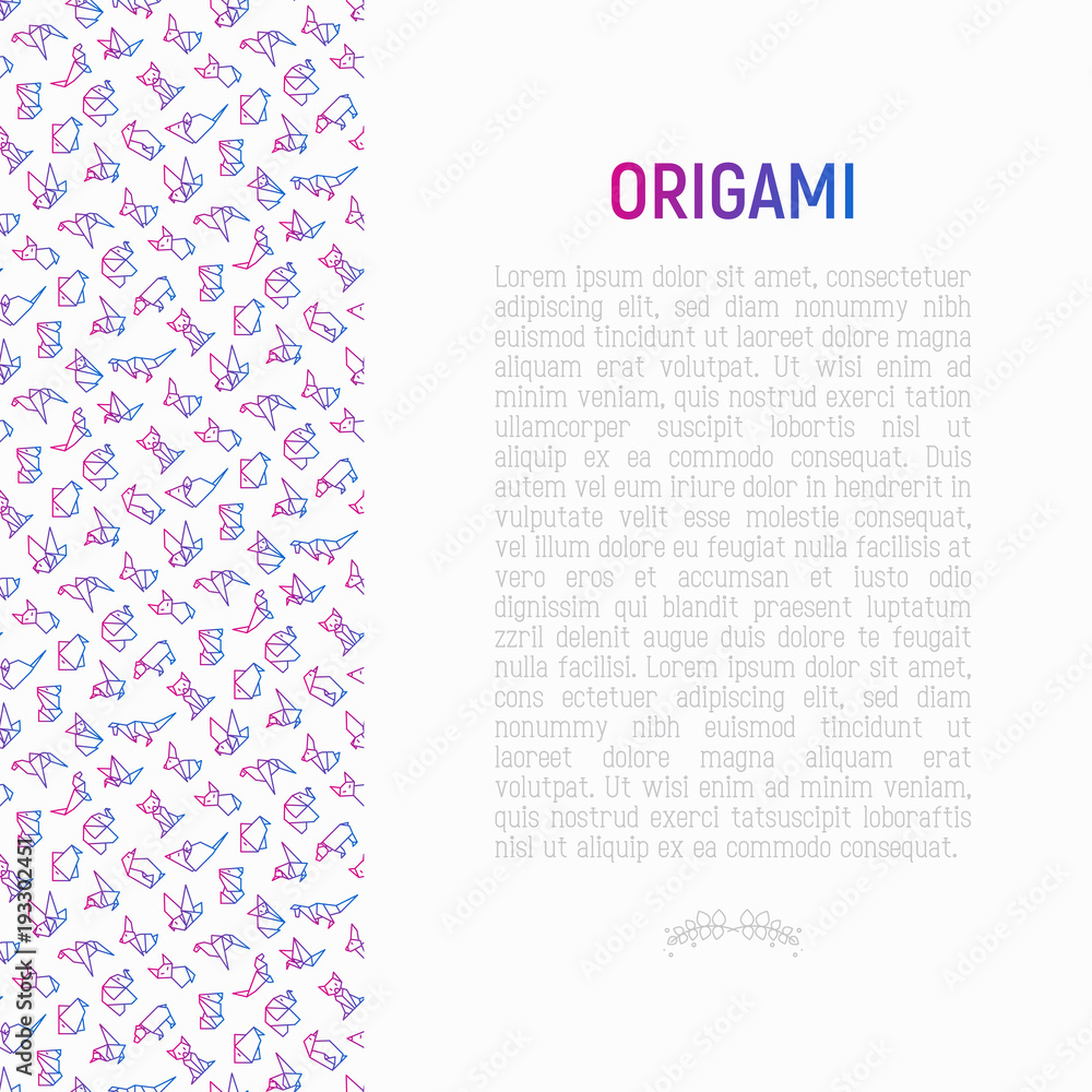 Origami concept with thin line icons: penguin, camel, fox, bear, sparrow, fish, mouse, bird, elephant, kangaroo, hare, seal, raccoon. Modern vector illustration for workshop with place for text. Origami concept with thin line icons: penguin, camel, fox, bear, sparrow, fish, mouse, bird, elephant, kangaroo, hare, seal, raccoon. Modern vector illustration for workshop with place for text.
