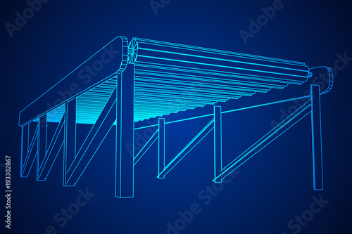 Regular empty roller conveyor section. wireframe low poly mesh vector illustration